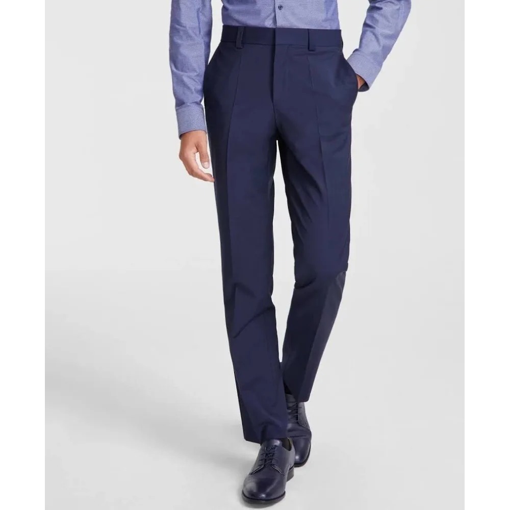 Hugo by Hugo Boss Modern Fit Pants Mens 32R Solid Wool Blend Suit Trousers Navy